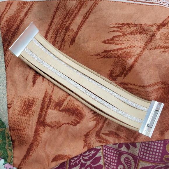 FINAL DROP!! Tan Faux Suede & Gold Faux Leather Bohemian Wrap Style Bracelet - Picture 8 of 9